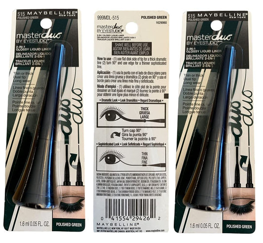 Pack of 3 Maybelline New York Master Duo 2-in-1 Glossy Liquid Liner, Polished Green 515