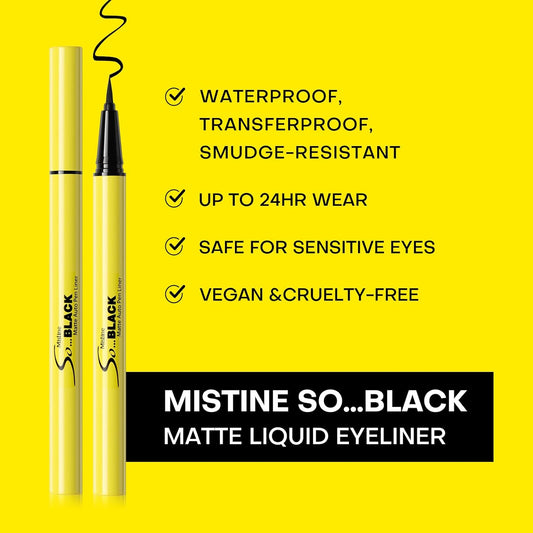 Mistine So Black Eyeliner 2-Piece Smudge Proof Eyeliner with Precise ex Tip,Ultra-Silky Formula,Quick Drying Liquid Eyeliner Pen,Vegan & Cruelty-Free
