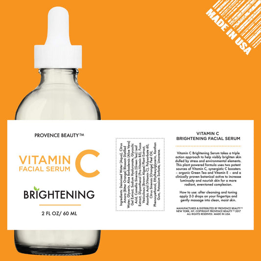 Vitamin C Brightening Facial Serum (2  ) - Enriched with Green Tea + Vitamin E | Brightens & Balances Complexion, Anti-Aging, Detoxifies + Moisturizes | Provence Beauty