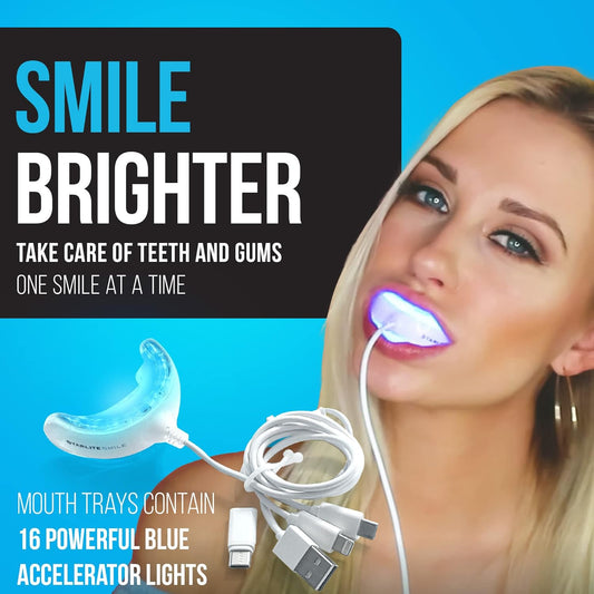 Starlite Smile Teeth Whitening Accelerator Light, 16x Powerful Blue LED Light Mouth Tray, Teeth Whitening Machine for Home Use, Connected with iPhone/Android/USB/USB-C, Teeth Whitener Light Gum Tray