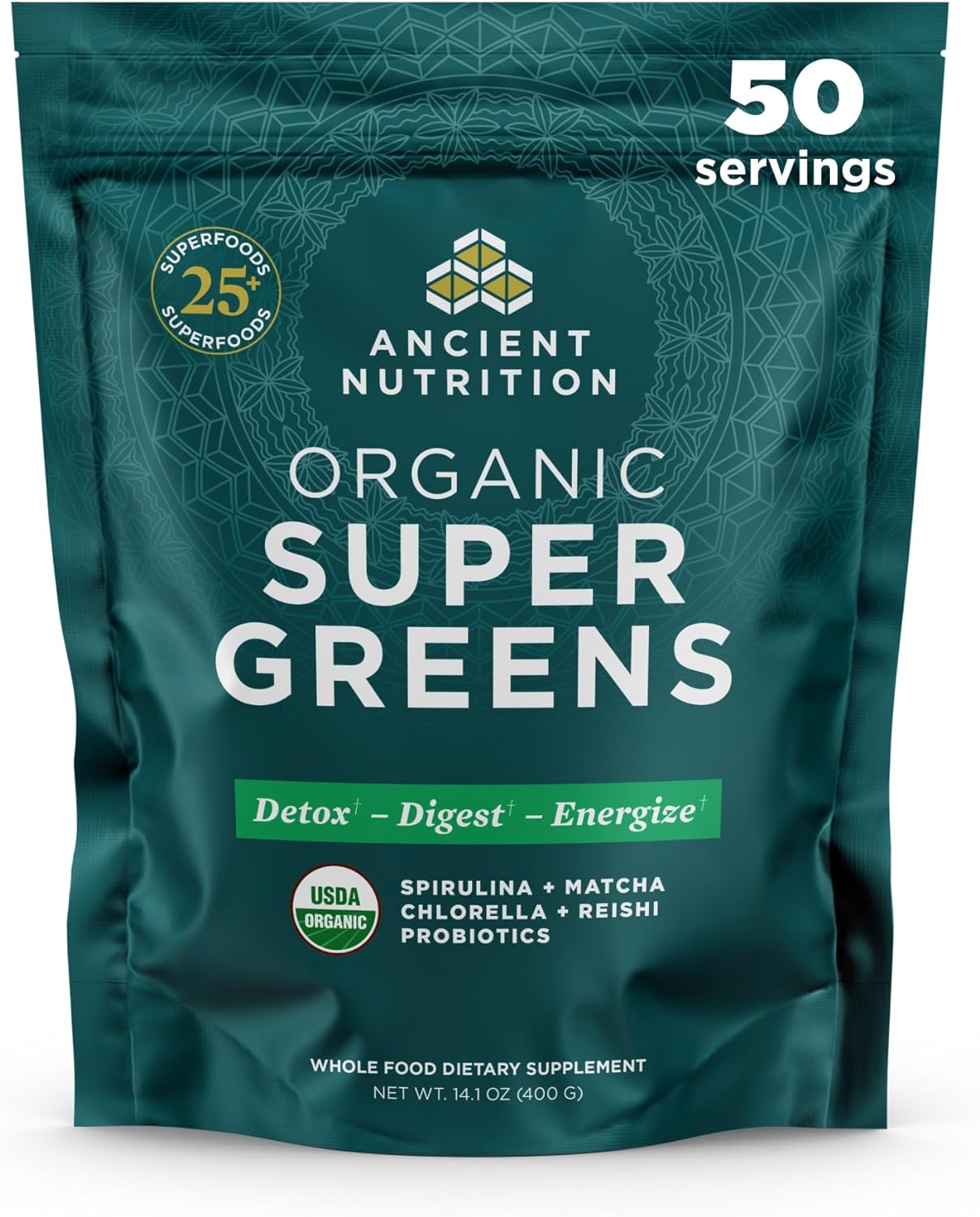 Ancient Nutrition Super Greens Powder, Organic Superfood Powder with P