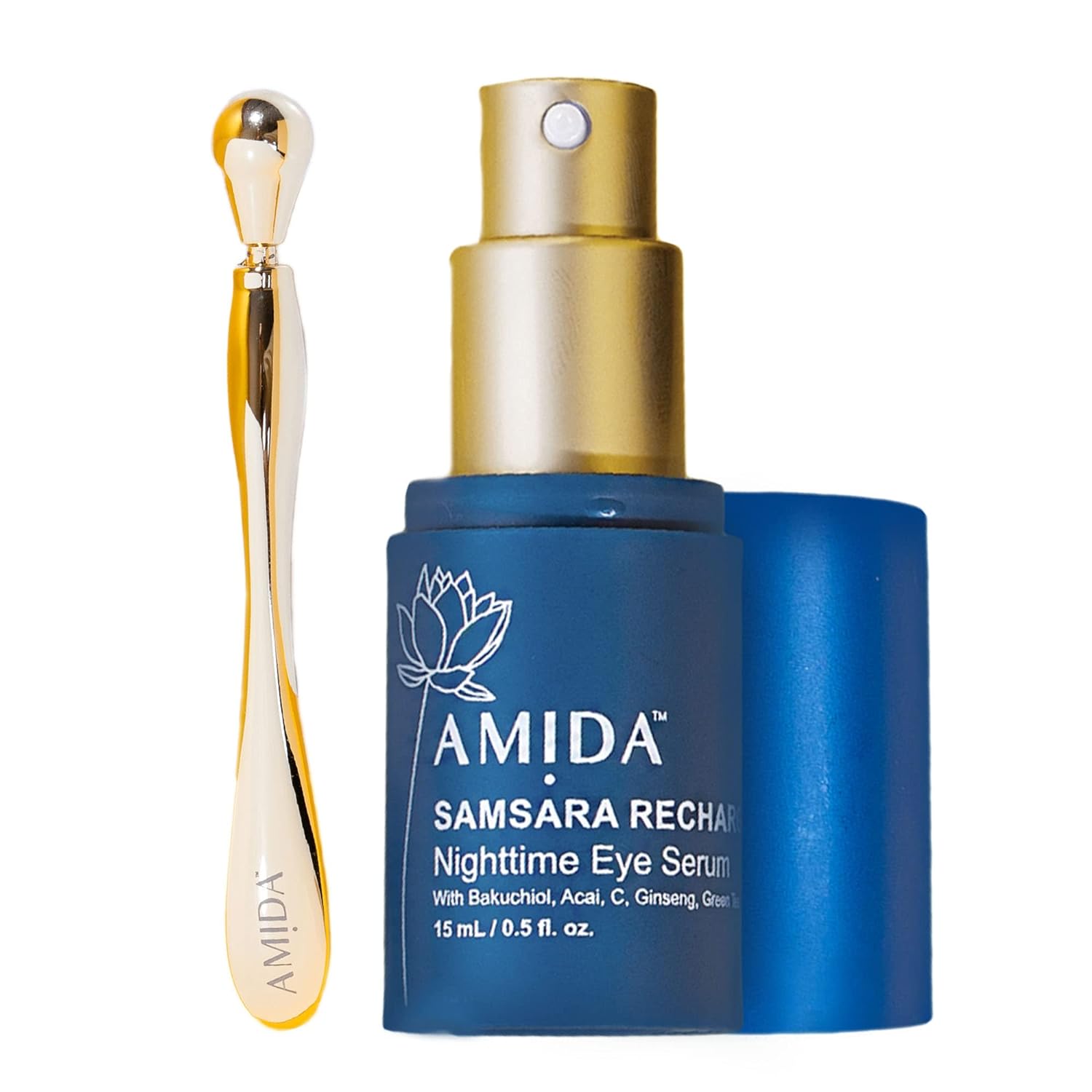 AMIDA PURE Nighttime Eye Cream with Included Eye Massager, Anti Aging Eye Serum Diminishes Dark Circles, Rich in Essential Vitamins and Minerals, Reduced Puffiness, Tighter & Brighter Skin