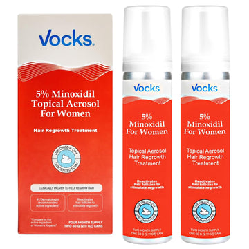 Vocks 5% Minoxidil Foam for Women- Extra Strength Clinicaly Proven - Unscented Hair Regrowth Treatment - Anti Hair Loss and Promotes Thicker Fuller Hair - 4 Month Supply