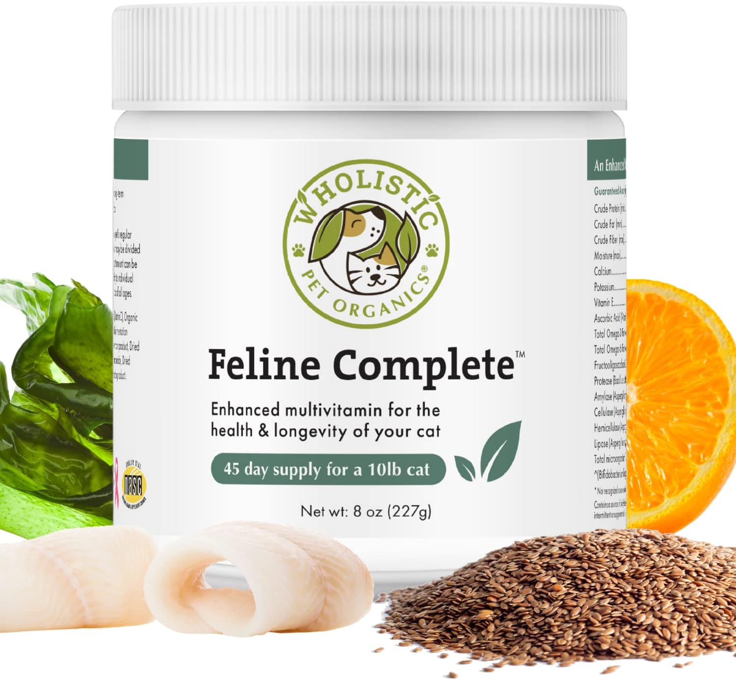 Wholistic Pet Organics Feline Complete: Cat Multivitamins Powder - 8 Oz - Cat Probiotics For Indoor Cats - Immune Suppor