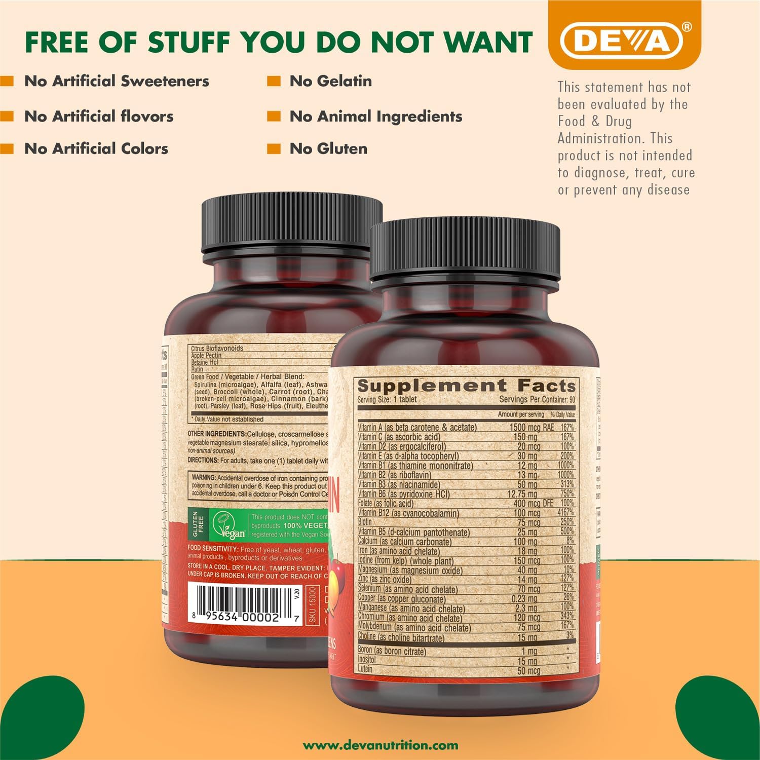Deva Vegan Multivitamin & Mineral Supplement - Vegan Formula with Gree