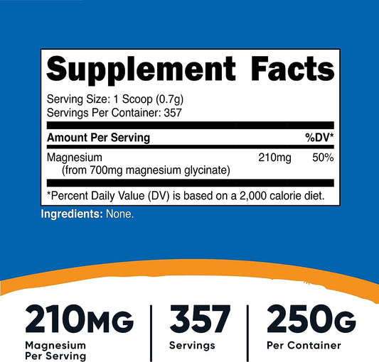 Nutricost Magnesium Glycinate Powder (250 Grams) (Unavored)