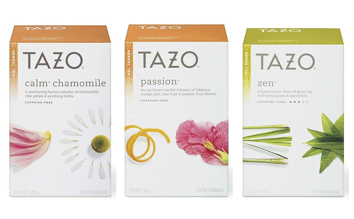 Tazo Assorted Tea Sampler 20ct Calm Chamomile, Passion, Zen Green Tea, Pack Of 3