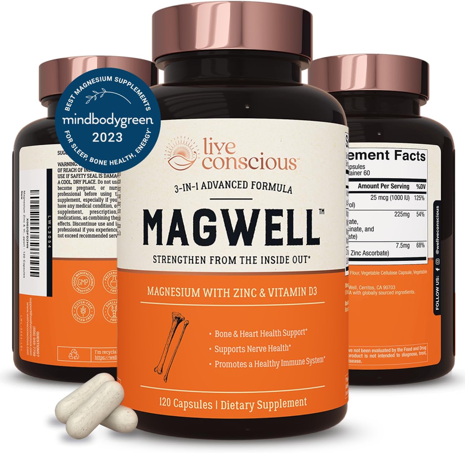 Live Conscious Magwell Magnesium Zinc & Vitamin D3 - Magnesium Glycina