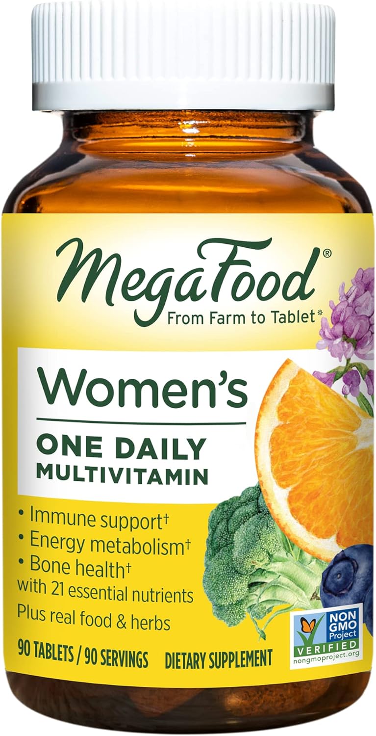 MegaFood Women's One Daily Multivitamin for Women - with Iron, B Complex, Vitamin C, Vitamin D, Biotin and More - Plus Real Food - Immune Support Supplement - Bone Health - Vegetarian - 90 Tabs