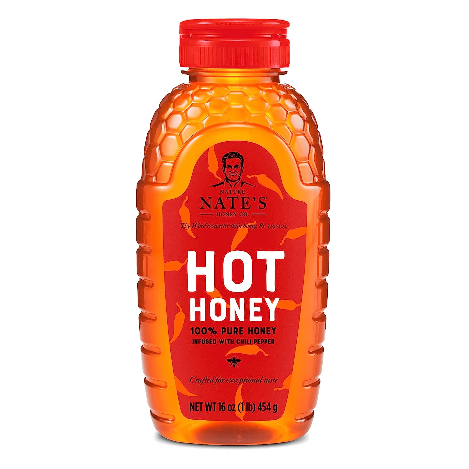 Nature Nate's Hot Honey: 100% Pure Honey Infused with Habanero Chili Pepper Flakes - 16 fl oz