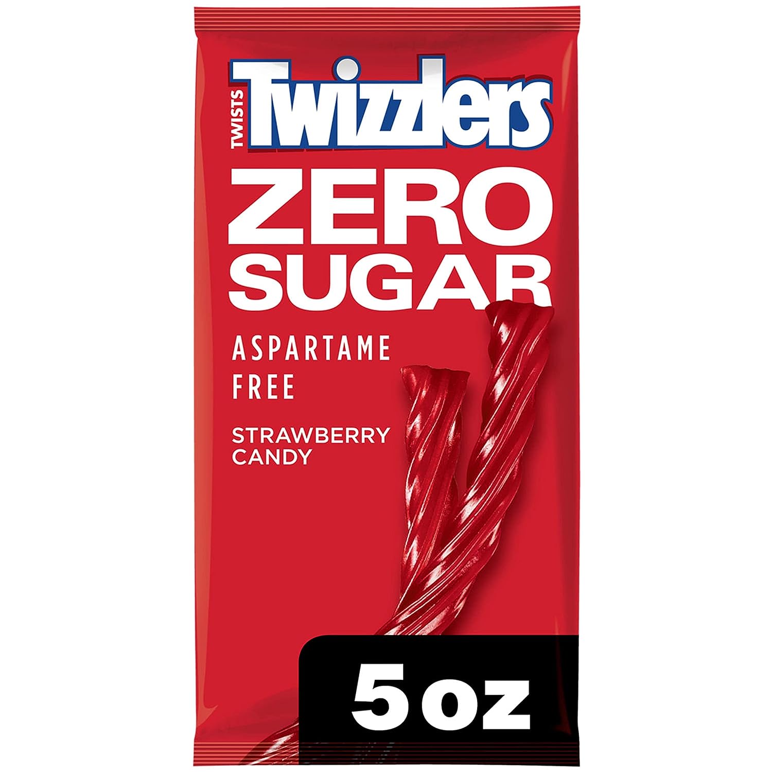 TWIZZLERS Zero Sugar Twists Strawberry Flavored Licorice Style, Candy Bag, 5 Oz