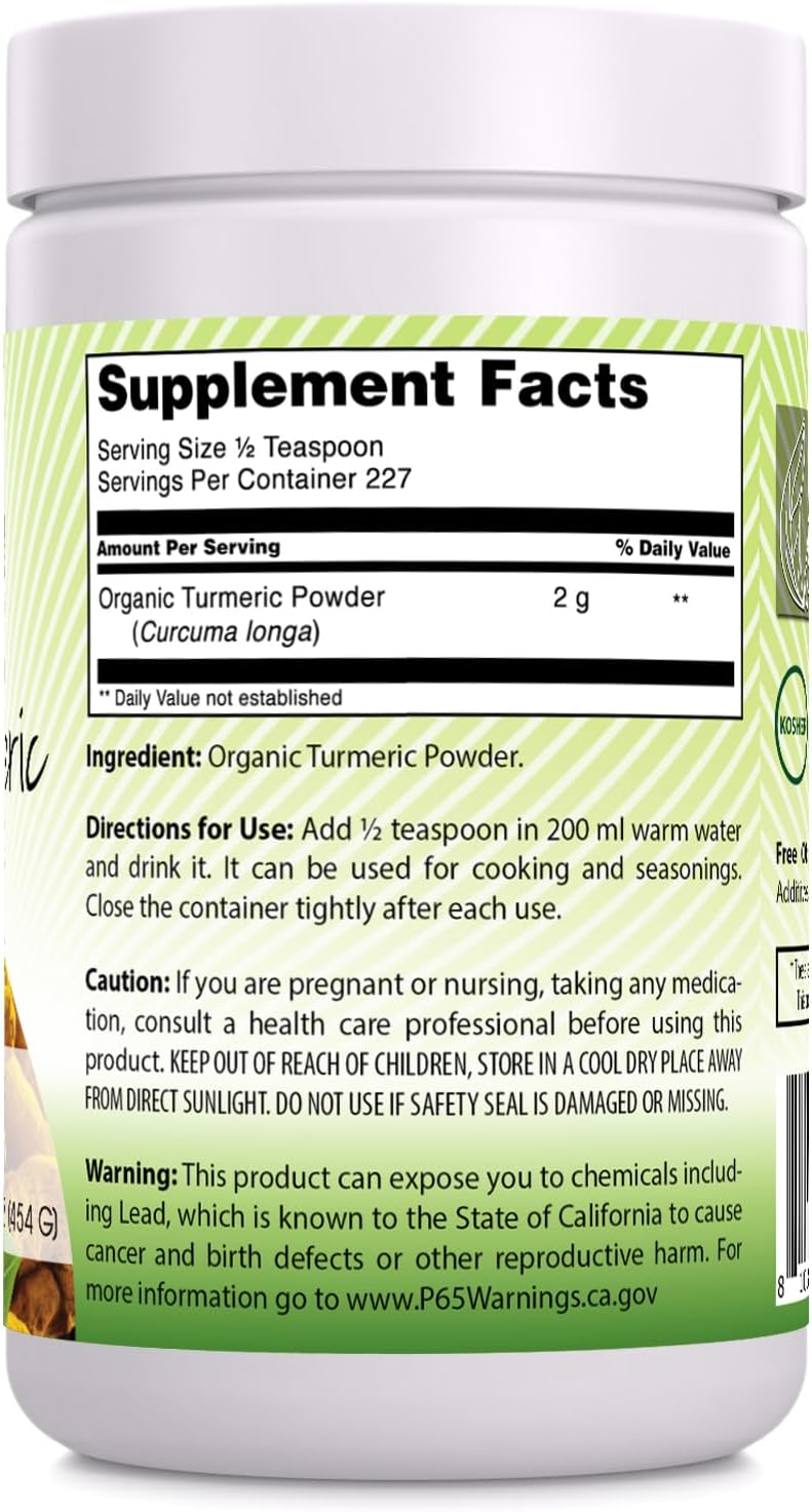 Amazing India USDA Certified Organic Turmeric Powder 16 Oz (1 Lb) Supp