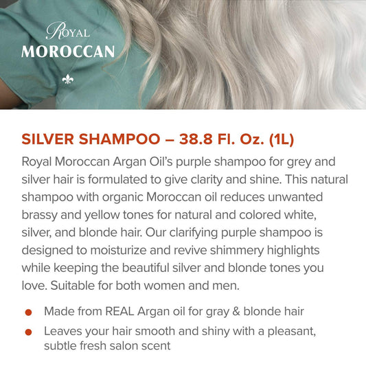 Royal Moroccan BEST SILVER SHAMPOO 1000 ml / 33.8 .| Purple Shampoo for Blond Hair & Grey Hair|Lights Shampoo for Blond & Silver Hair |Anti-Yellow Shampoo | Paraben-Free Argan Oil Hair Products