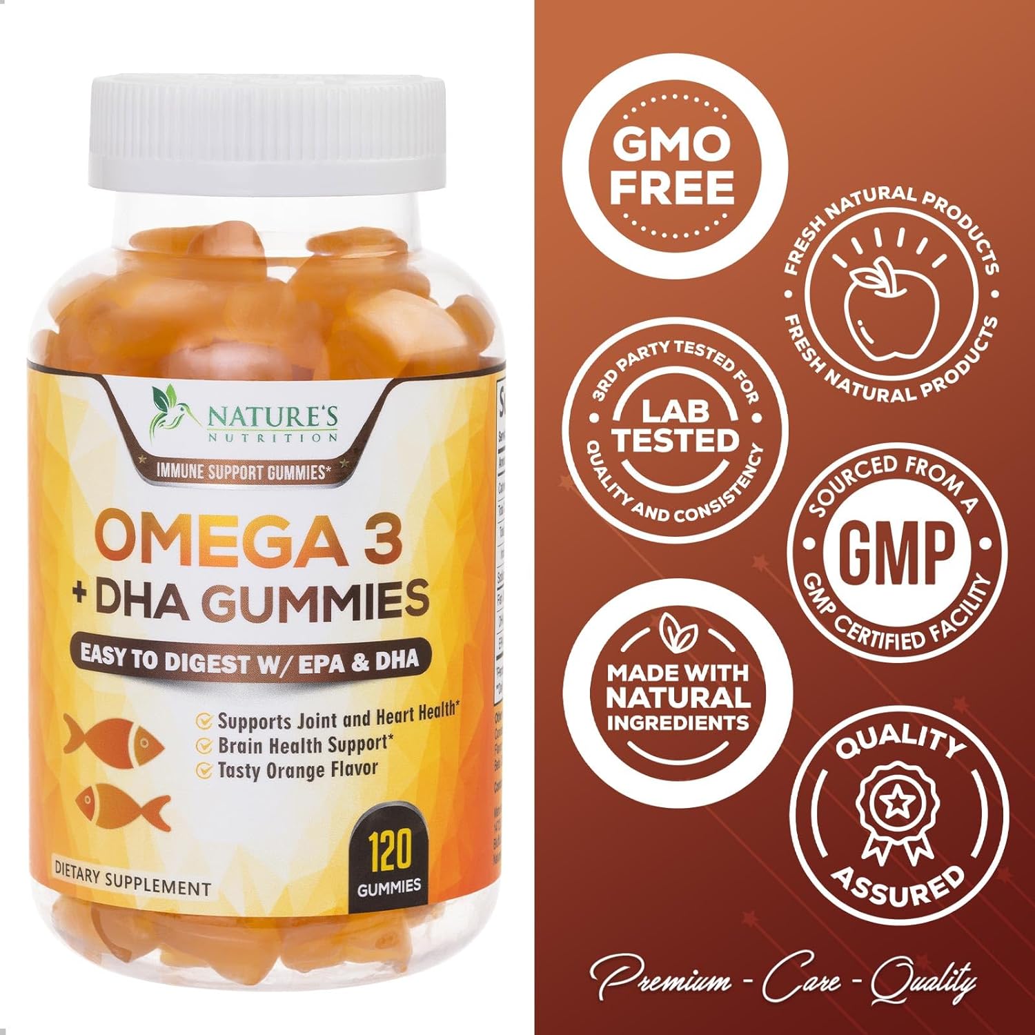  Omega 3 Fish Oil Gummies, Heart Healthy Omega 3 Supplement 