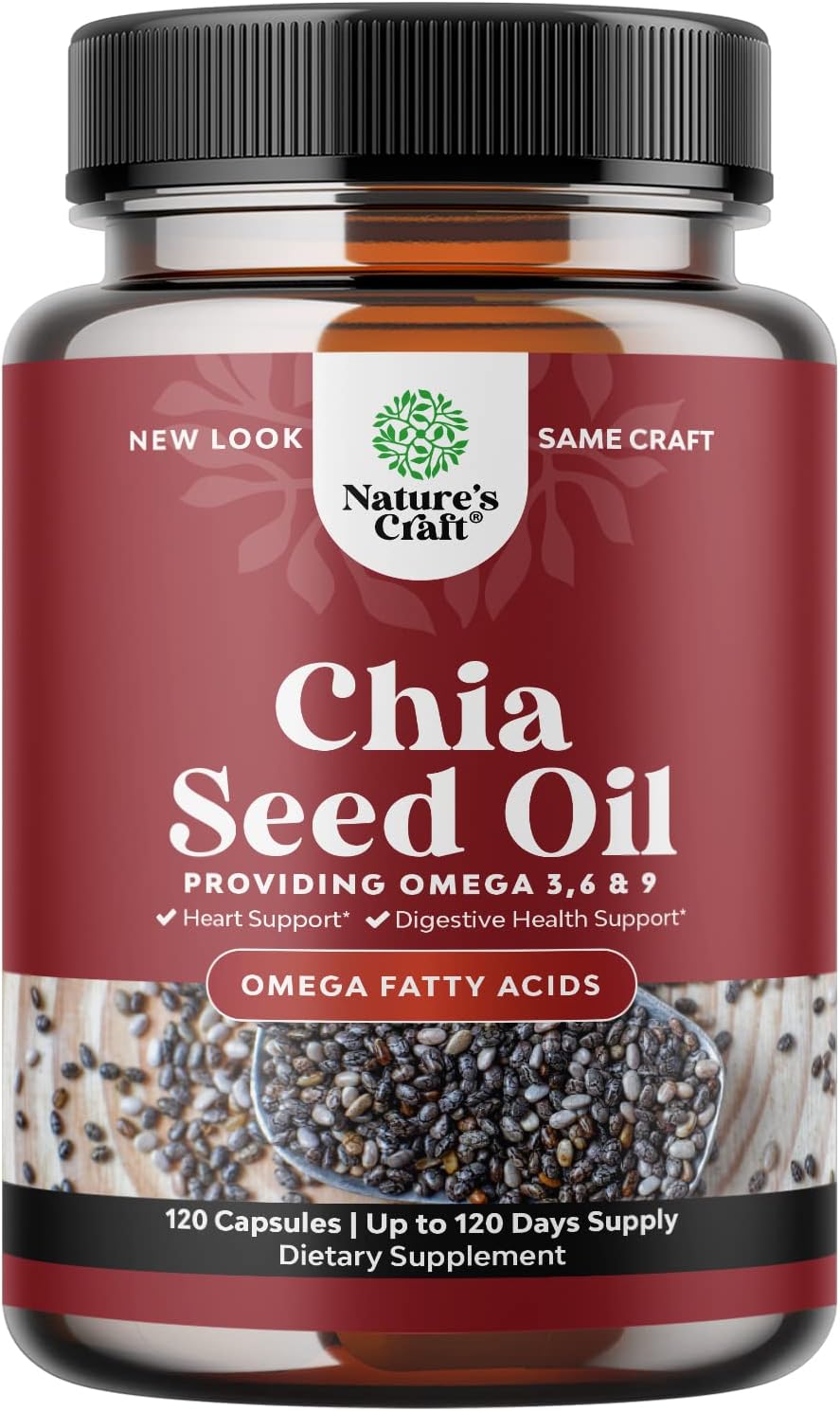 Chia Seed Oil Extract Capsules - Plant Based Omega 3 6 9 Supplement and Daily Fiber Capsules for Adults Digestive Suppor