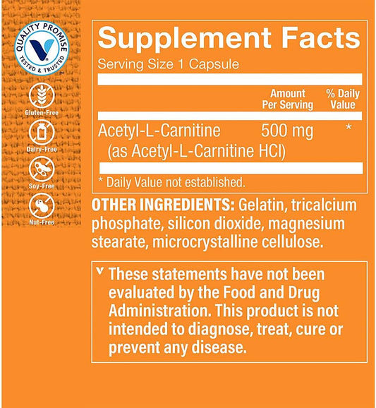 Acetyllcarnitine 500Mg  Supports Healthy Brain Memory Function, Promo