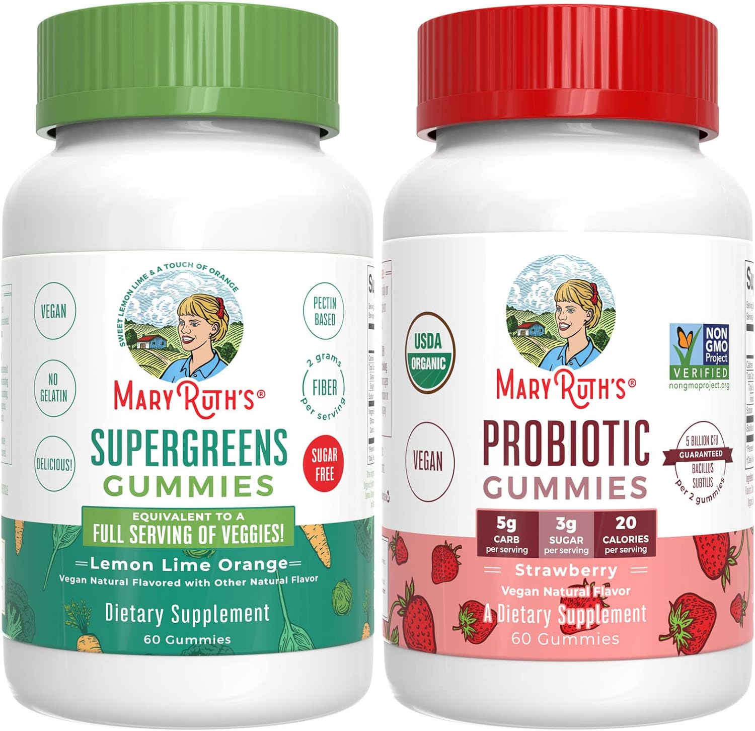 Super Greens Gummies & Usda Adult Organic Probiotic Gummies By Maryrut