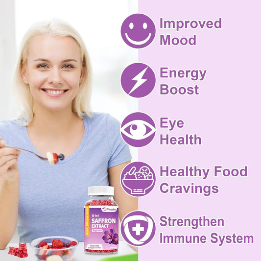 VZOXAINS Saffron Supplement Gummies, Sugar Free Saffron Supplement with Magnesium Glycinate & Vitamin D, Eye Vision, Foc