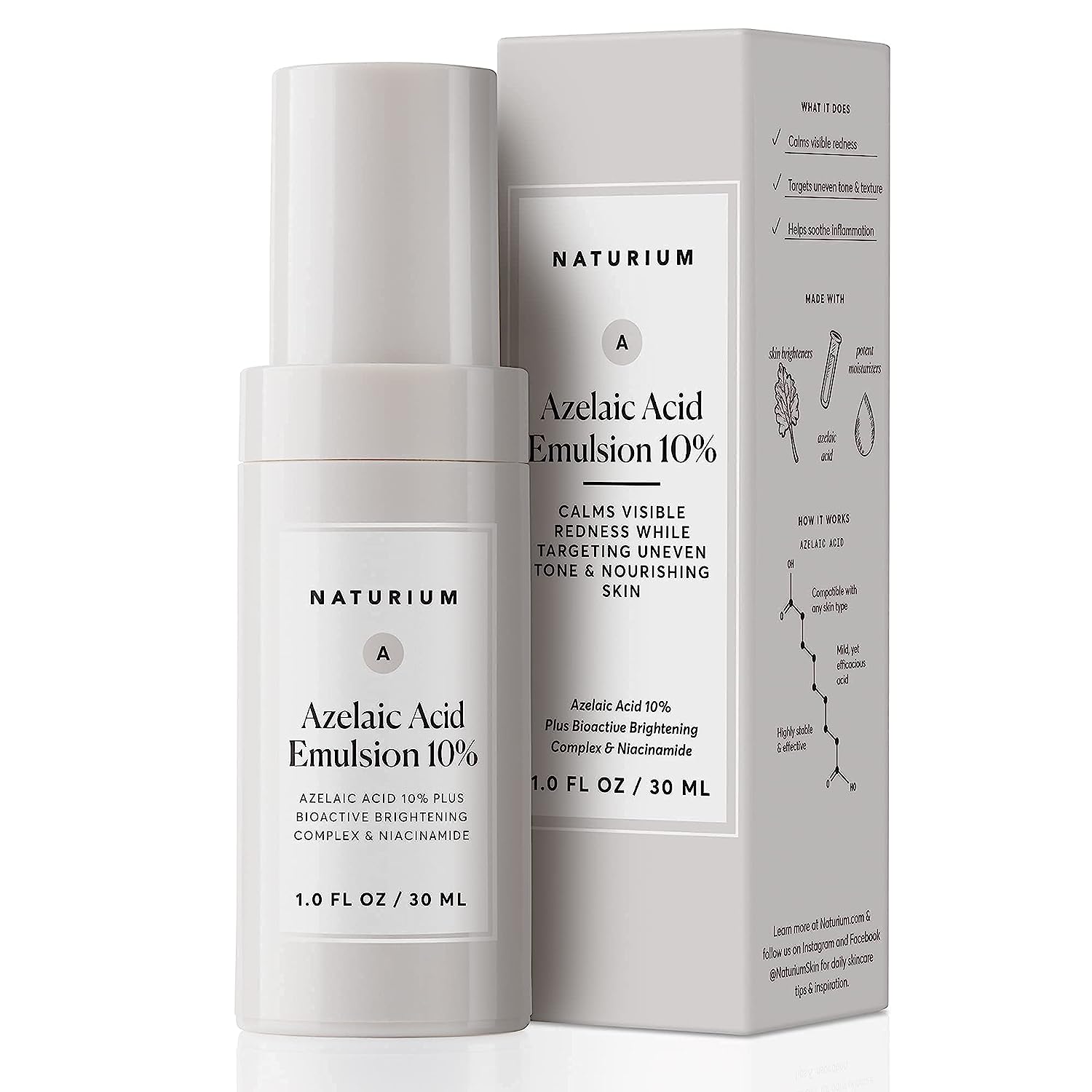 Naturium Azelaic Acid Emulsion 10% Plus Bioactive Brightening Complex & Niacinamide, Aging Skin Treatment, 1
