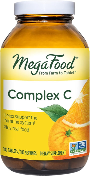 MegaFood Complex C - Immune Support - A Daily Dose of Vitamin C Delivered With Real Food - Vegan - Non-GMO - Gluten Free, Made Without 9 Food Allergens - 180 Tabs