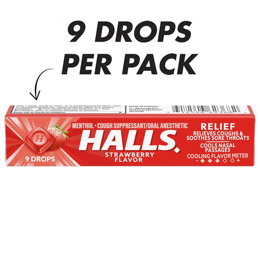 HALLS Relief Strawberry Cough Drops, 20 Sticks of 9 Drops (180 Total Drops)