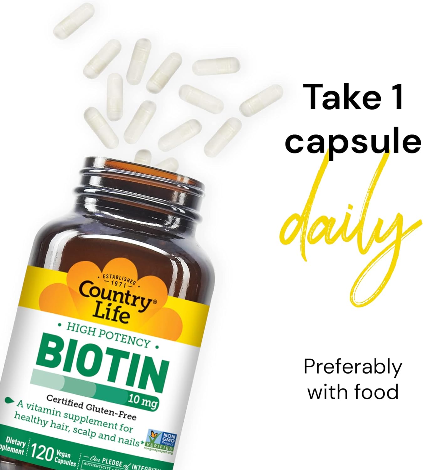 Country Life Biotin High Potency, 10mg, 120 Count, Certified Gluten Fr