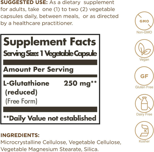 Solgar Reduced L-Glutathione 250 mg, 30 Vegetable Capsules - Antioxida