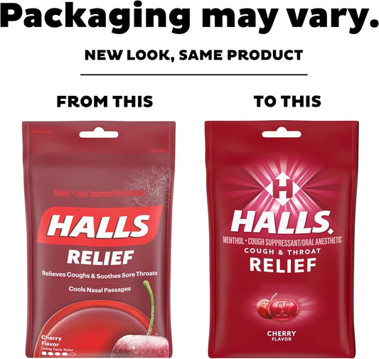 HALLS Relief Cherry Cough Drops, 30 Drops