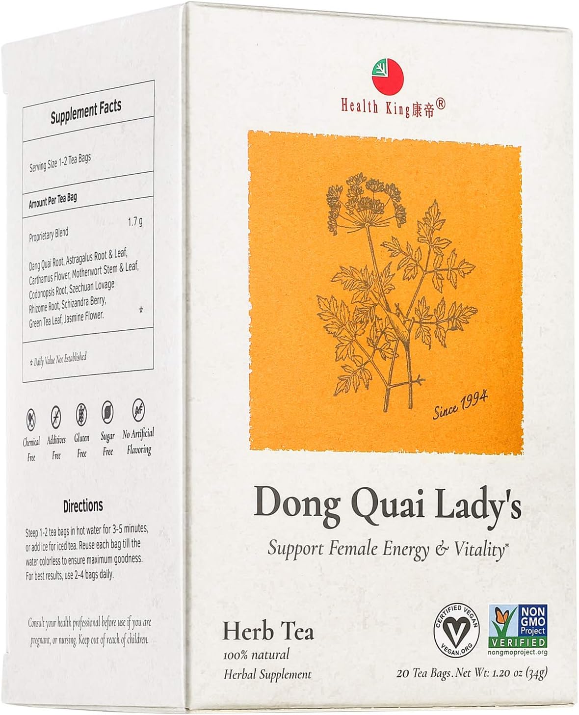 Dong Quai Lady's Herb Tea by Health King - Female Qi-Blood balance & E