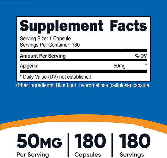 Nutricost Apigenin 50mg, 180 Capsules - Non-GMO, Gluten Free, Vegan
