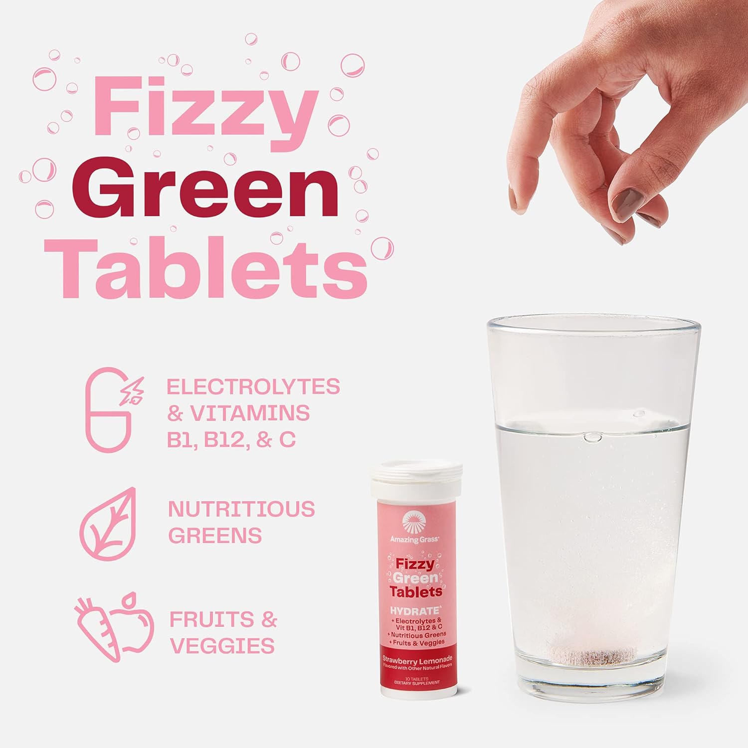 Amazing Grass Electrolyte Tablets, Fizzy Greens Water Flavoring Tablet