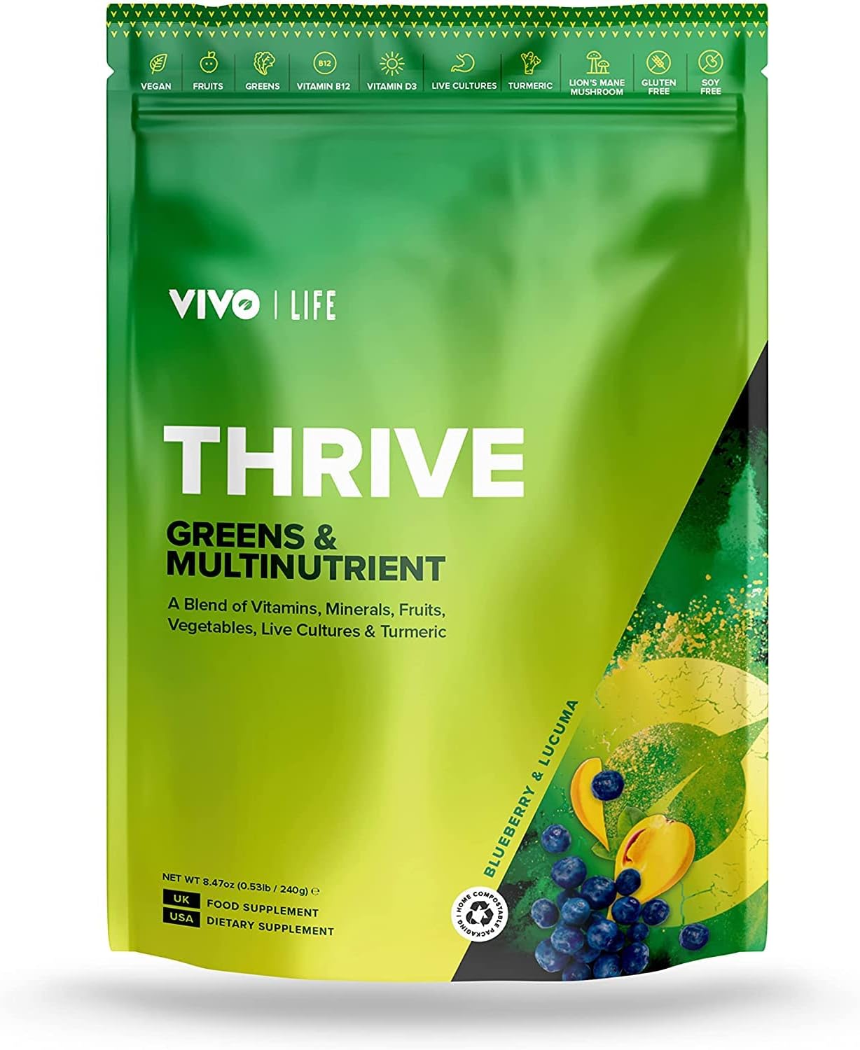 VIVO Life Thrive 30 Servings, Blueberry & Lucuma

246 Grams