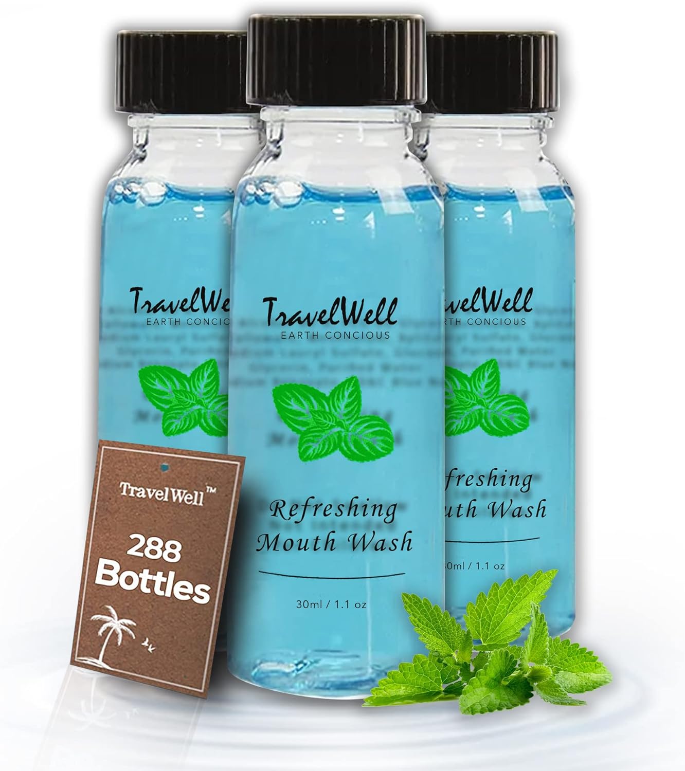 TRAVELWELL Individually Wrapped Hotel Toiletries Amenities Disposable Outlast Mouthwash Bulk Travel Size,Long Lasting Mint,1  ,288 Bottles per Case