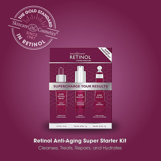 Retinol Super Starter Kit - Supercharged with the proven power of Vitamin A. Super Retinol products are enriched with Vitamins C and E