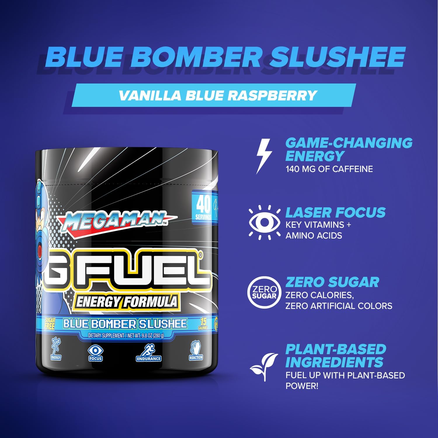 G Fuel Megaman Energy Powder, Sugar Free, Clean Caffeine Focus Supplem