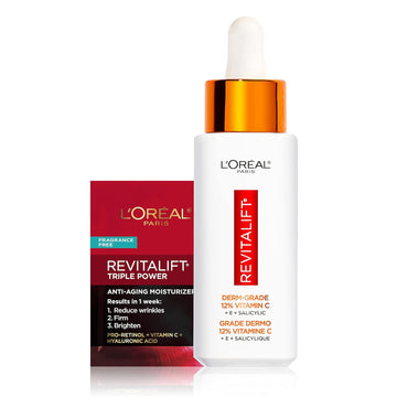 L'Oreal Paris Revitalift 12% Pure Vitamin C Serum, Vitamin E, Salicylic Acid, Brightening 1  + Moisturizer Sample