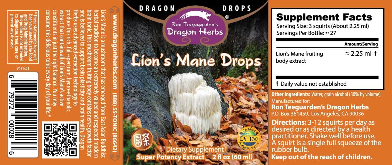 Dragon Herbs - Lion's Mane Drops - 2 fl oz