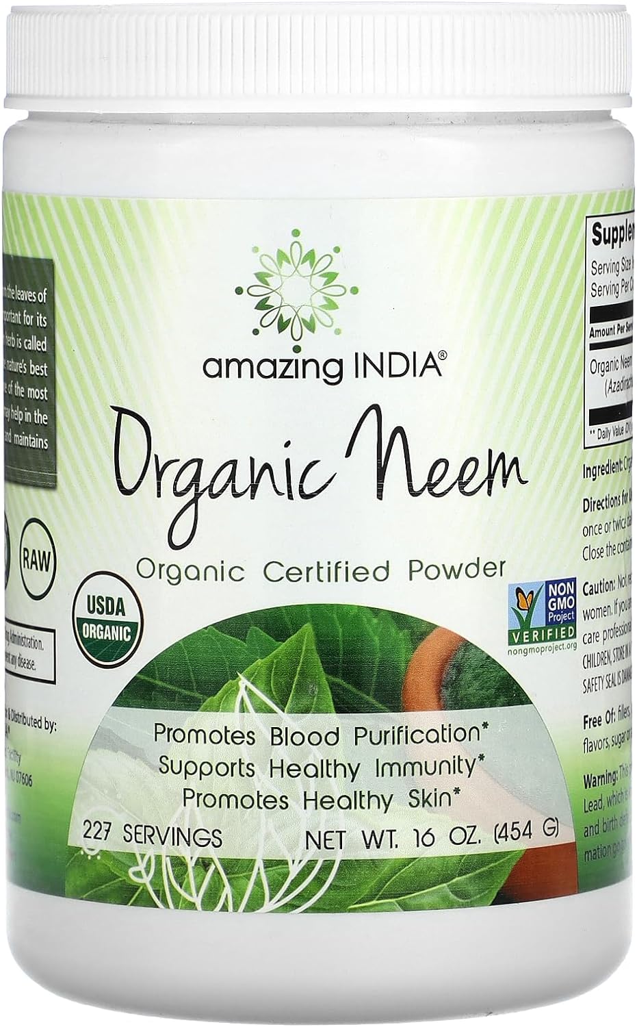 Amazing India USDA Certified Organic Neem Powder (Non-GMO) 16oz - Prom