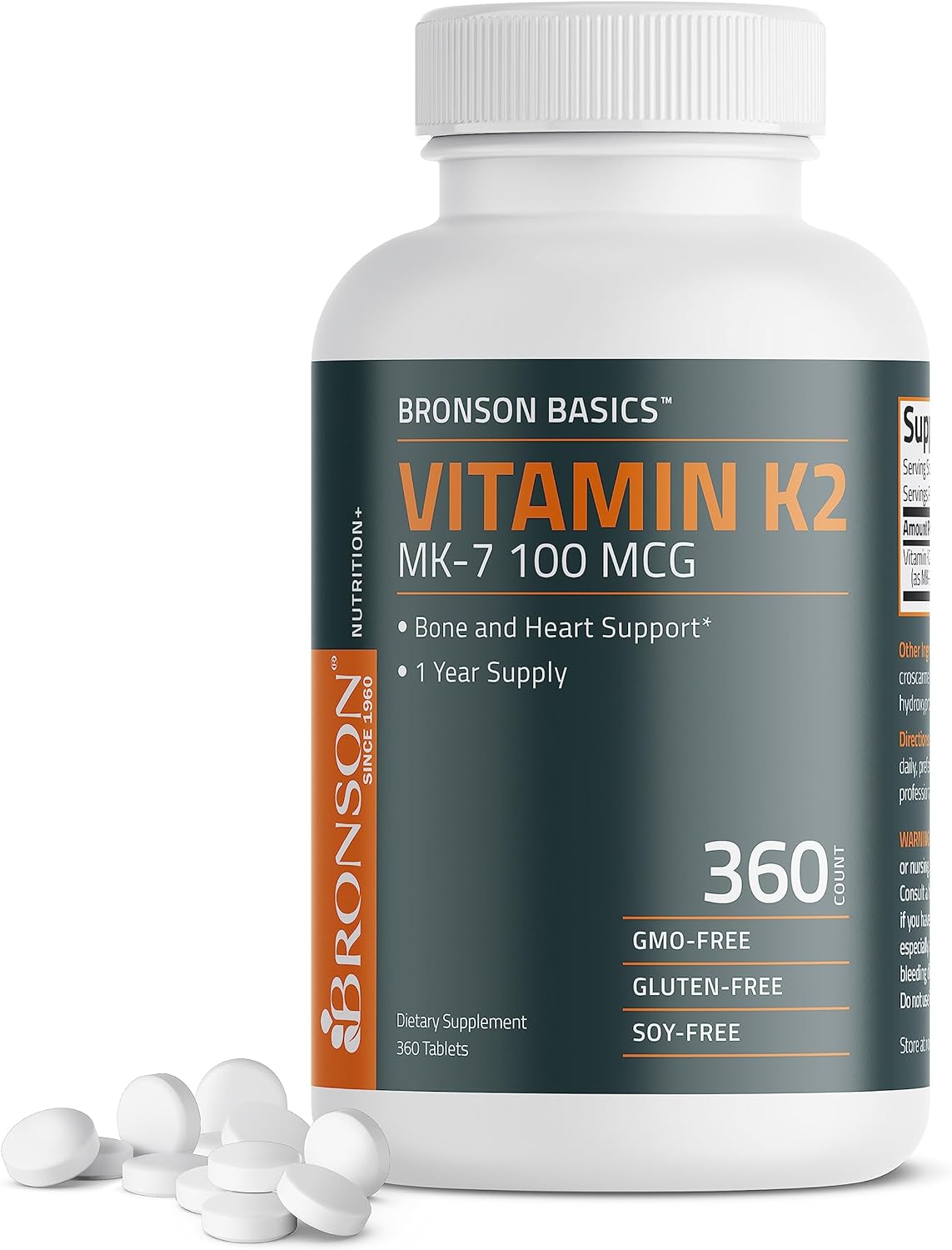 Bronson Vitamin K2 MK-7 100 MCG, K2 as MK7 Menaquinone, Bone Support 1