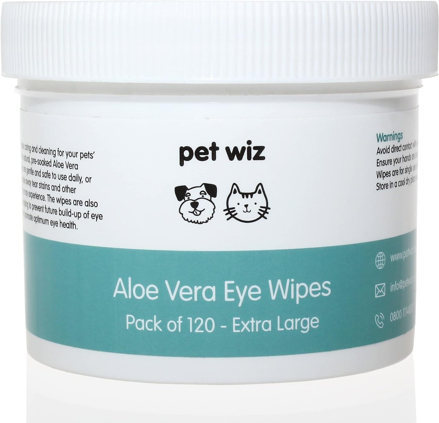 pet wiz Aloe Vera Eye Wipes for Cleaning Dogs & Cats - Extra Large