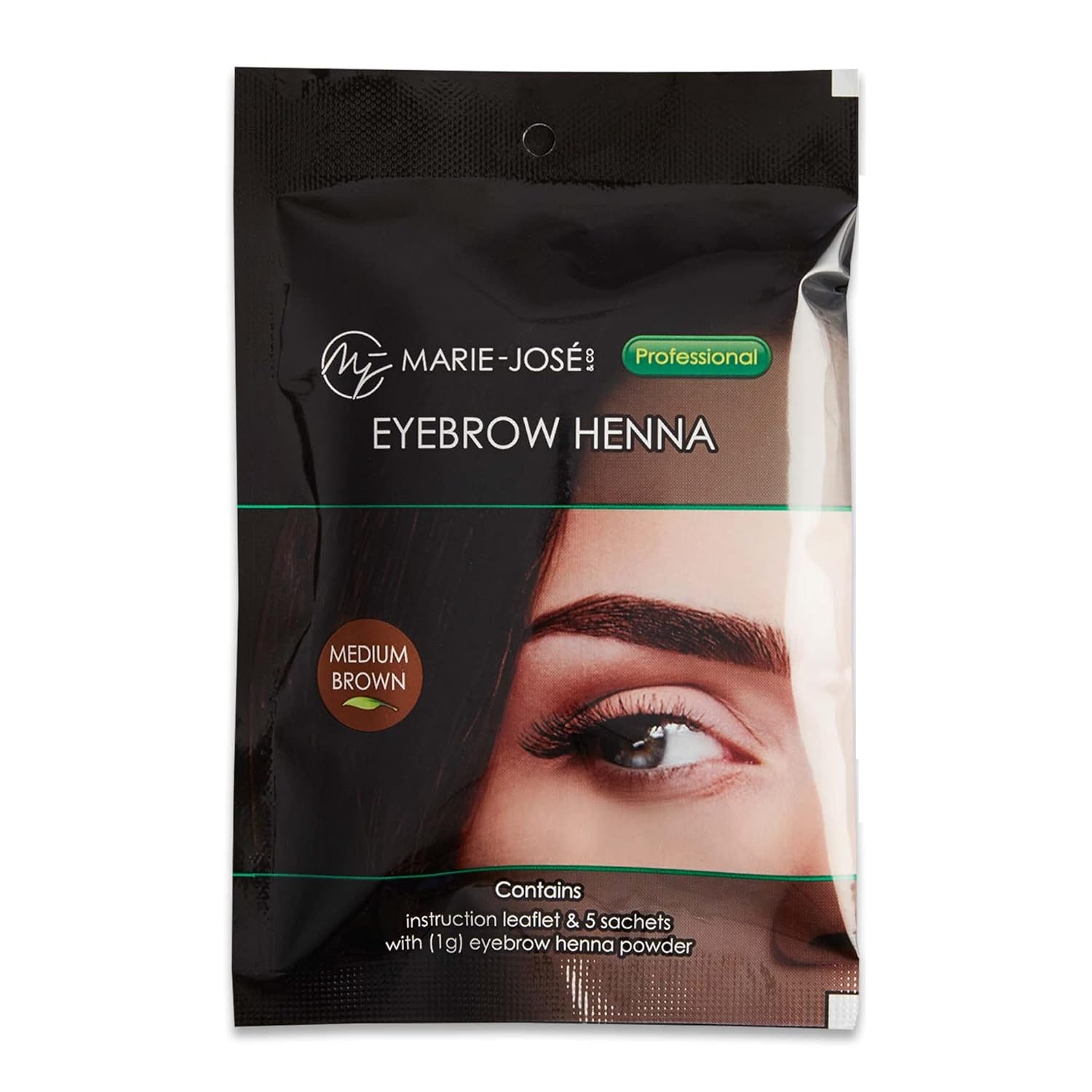 Marie-José & Co Henna Eyebrow Tint Medium Brown Dye, Eyebrow for Spot Coloring, Long-Lasting Eyebrow Powder, Water & Smudge Proof, 5 Sachets, Good for 50 Applications