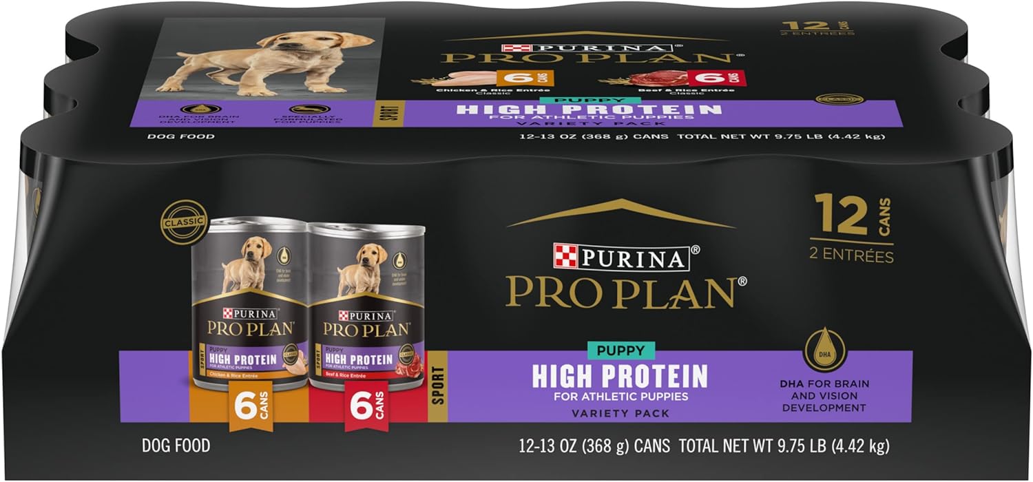 Purina Pro Plan Sport Wet Beef & Rice Entrée And Chicken And Rice Entrée Puppy Wet Dog Food Variety Pack - (12) 13 Oz. C