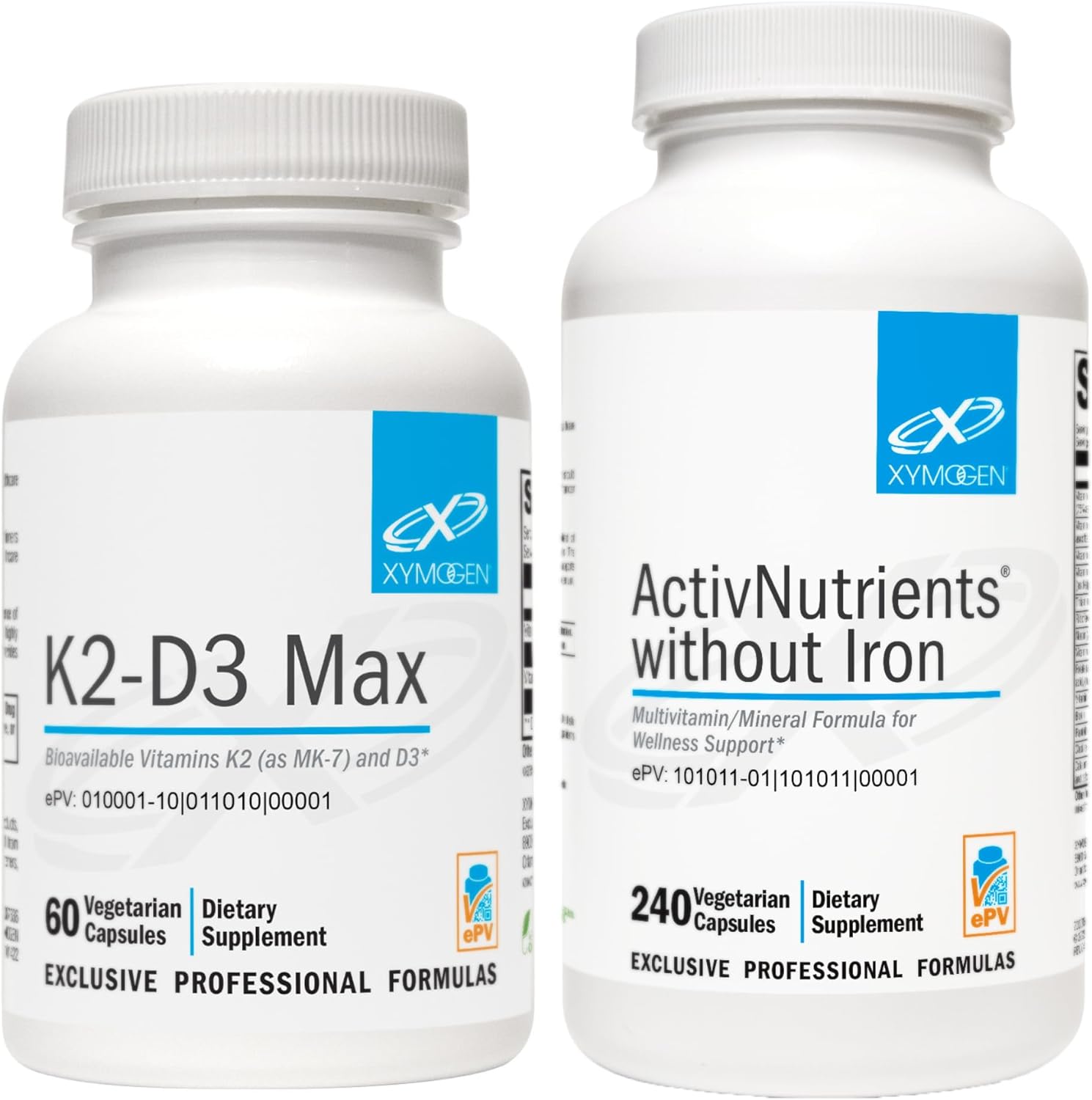 Xymogen Activnutrients Without Iron (240 Capsules) + K2-D3 Max (60 Cap