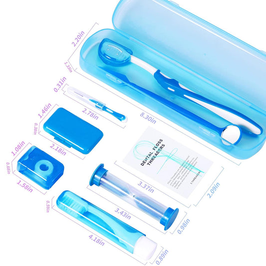 Annhua Braces Kit Cleaning 8 Pack for Orthodontic, Portable Tooth Cleaning Tools Family Oral Care Hygiene Set, Interdental Brush, Ortho Wax, oss, Oral Mirror Included - Blue