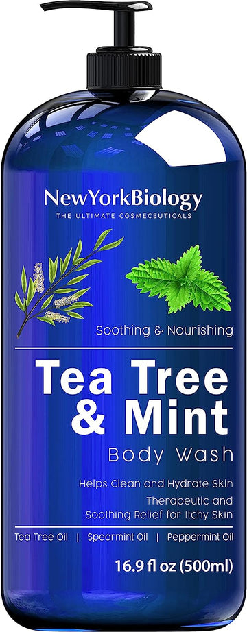 New York Biology Tea Tree Mint Body Wash for Men and Women – Moisturizing Body Wash Helps Fight Athletes Foot, Itchy Skin, Jock Itch, Toenail Fungus, Ringworm, Body Odor, Acne and Eczema – 16