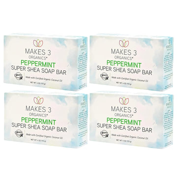 Makes 3 Organics - Peppermint Shea Butter Bar Soap (4-Pack)