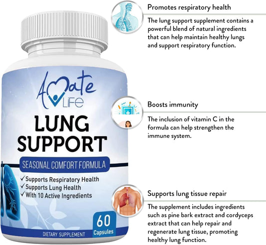 Amate Life Lung Support Dietary Supplements Herbal Breathing Support 12.57 Ounces