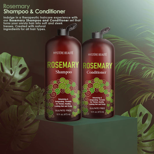 Mystere Beaute Rosemary Shampoo and Conditioner Set, Promotes Hair Growth & Scalp Health - Volumizing Formula for Thicker Healthier Hair & Scalp - Sulfate & Paraben Free, for Men Women - 16   each