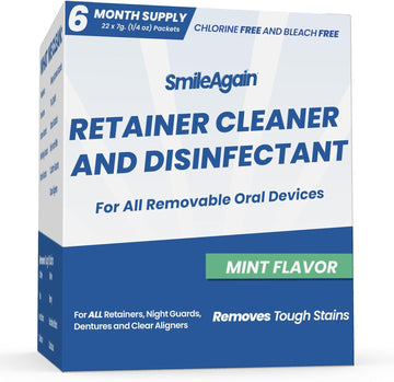 Smile Again Denture, Mouth Guard, Night Guard, Retainer Cleaner and Disinfectant - Mint avor - 6 Month Supply …