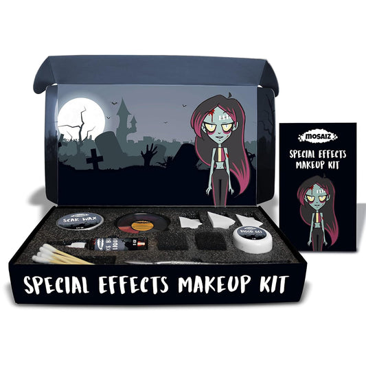 Mosaiz SFX Makeup Kit, Special Effects Makeup Kit for Purim with Fake Blood and Scar Wax, Makeup Sponges and Skin Spatula, Zombie Makeup Kit